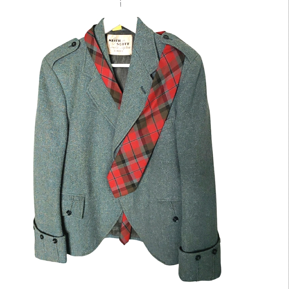 Vintage Pipers Hand Woven Keith Scott Outfitters Dundee Scotland Argyle Kilt Jkt